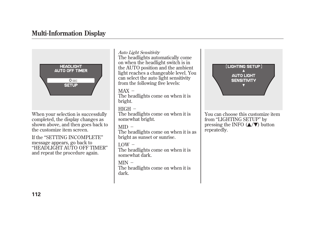 Multi-information display | Acura 2010 MDX User Manual | Page 119 / 616