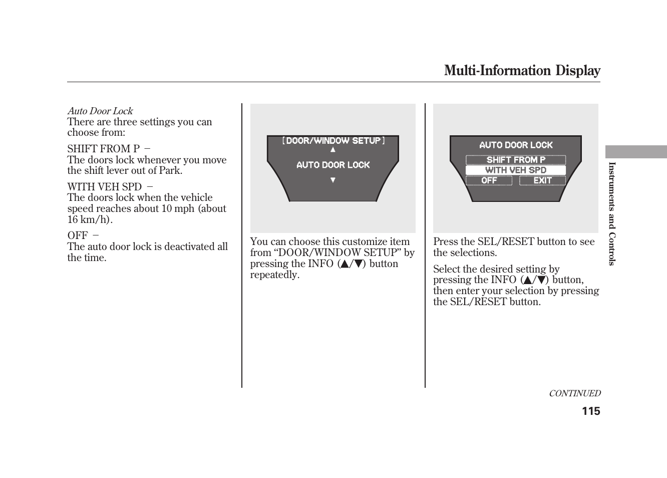 Multi-information display | Acura 2010 MDX User Manual | Page 122 / 616