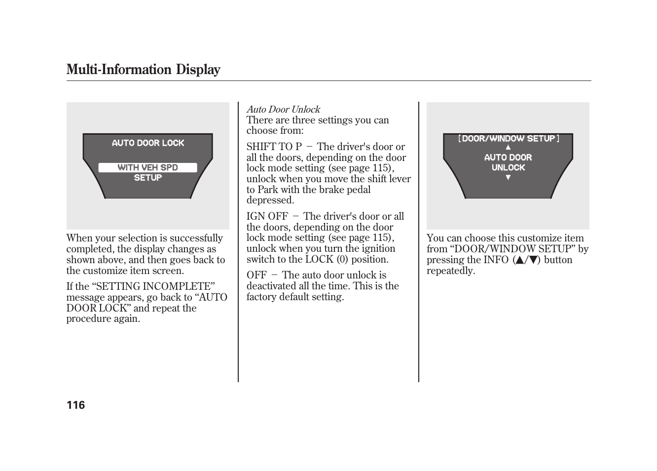 Multi-information display | Acura 2010 MDX User Manual | Page 123 / 616