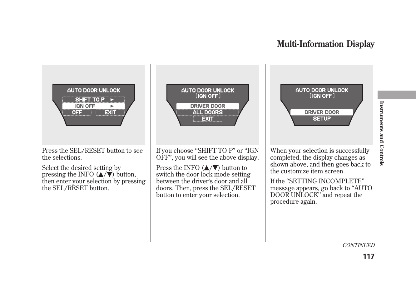 Multi-information display | Acura 2010 MDX User Manual | Page 124 / 616