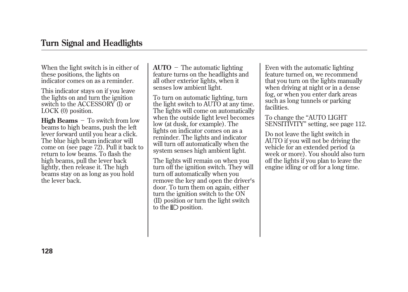 Turn signal and headlights | Acura 2010 MDX User Manual | Page 135 / 616