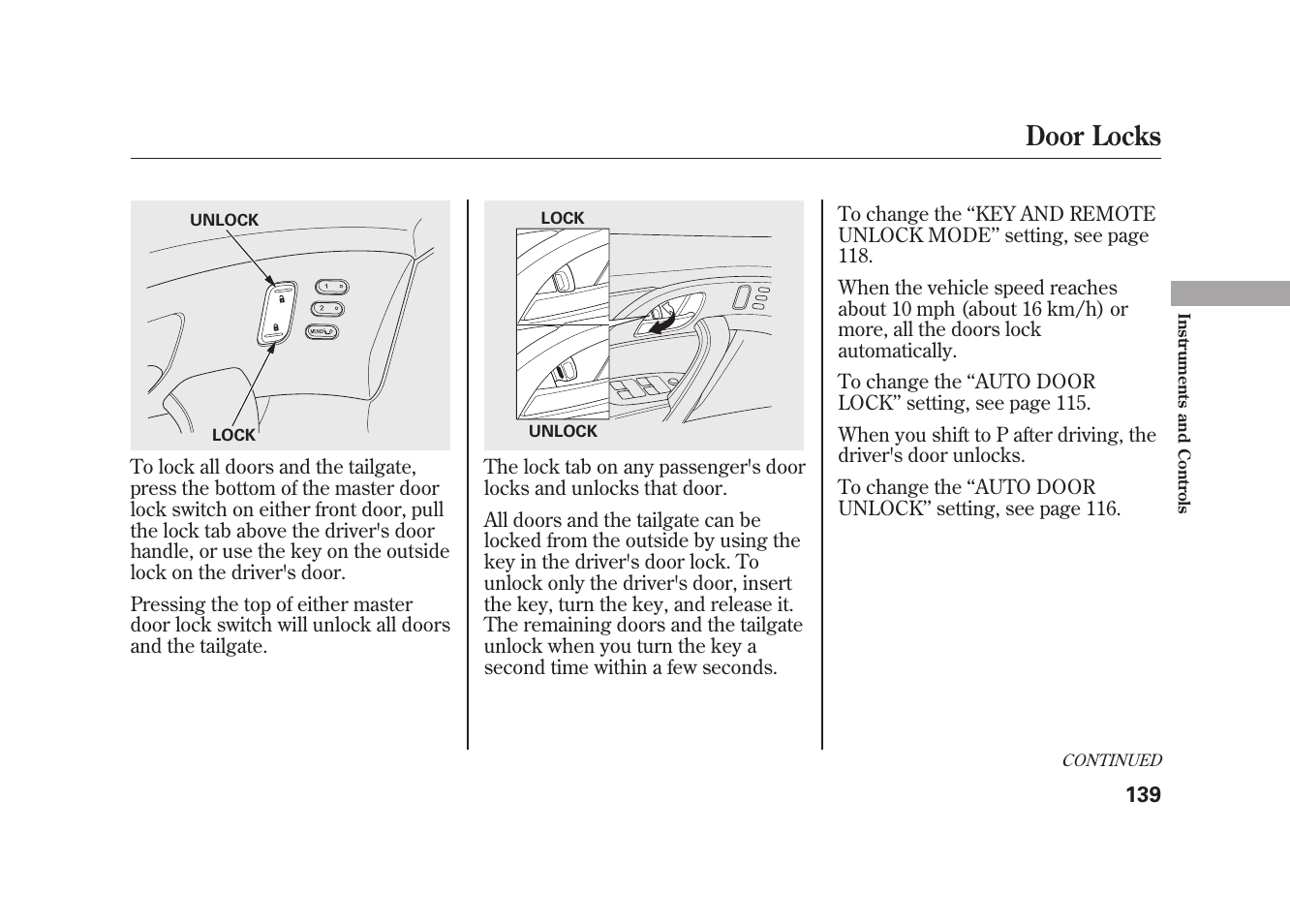 Door locks | Acura 2010 MDX User Manual | Page 146 / 616