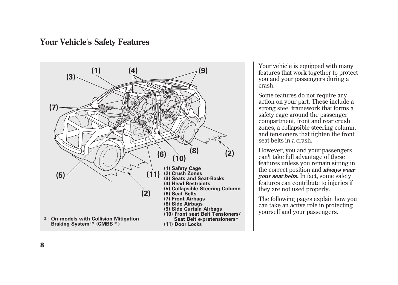 Your vehicle's safety features | Acura 2010 MDX User Manual | Page 15 / 616
