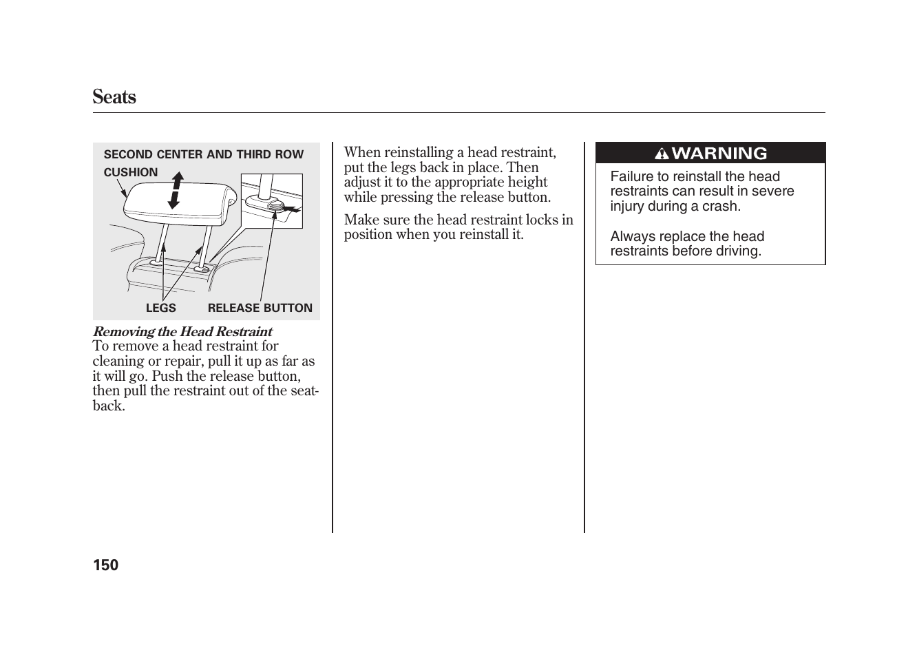 Seats | Acura 2010 MDX User Manual | Page 157 / 616