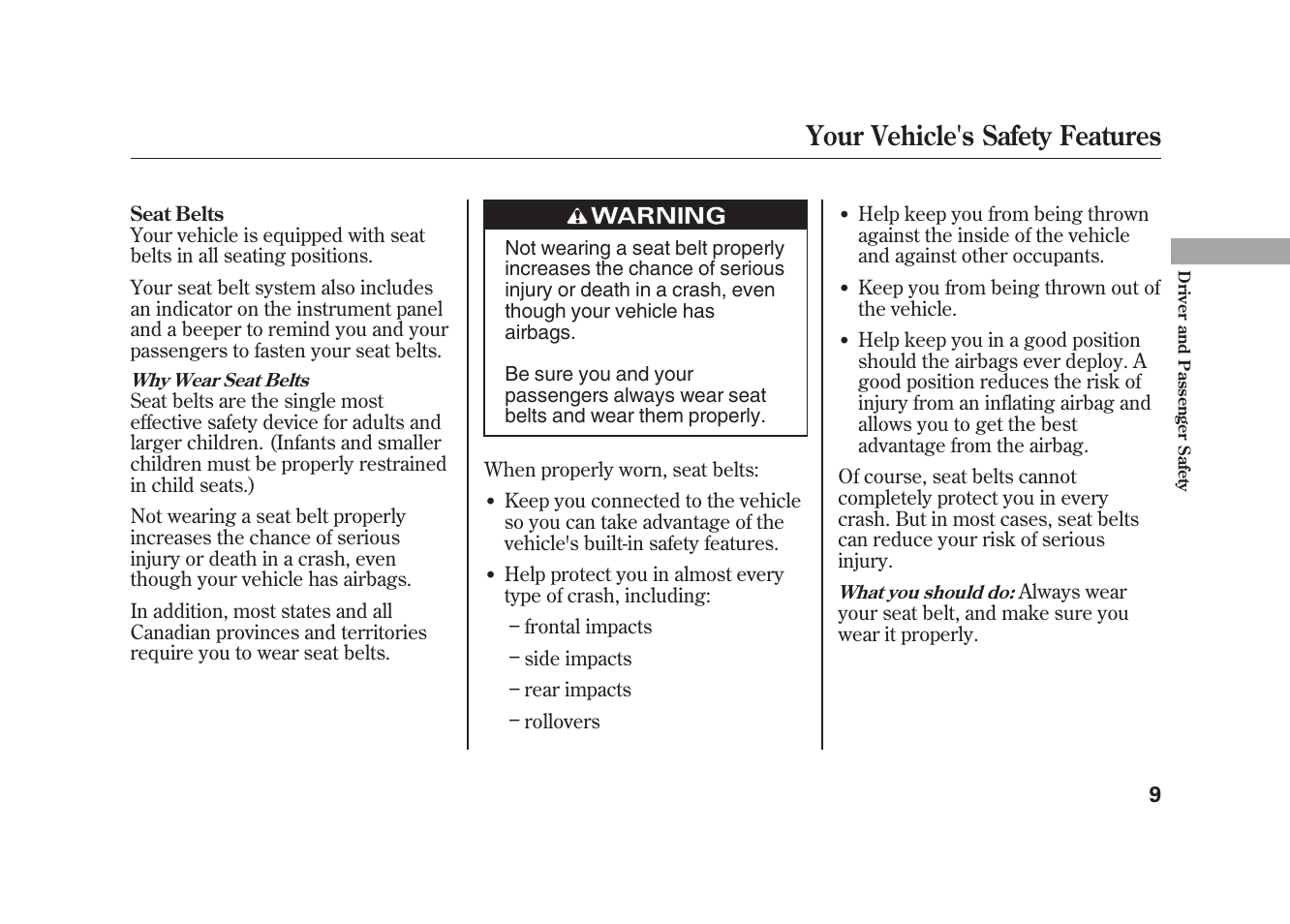 Your vehicle's safety features | Acura 2010 MDX User Manual | Page 16 / 616