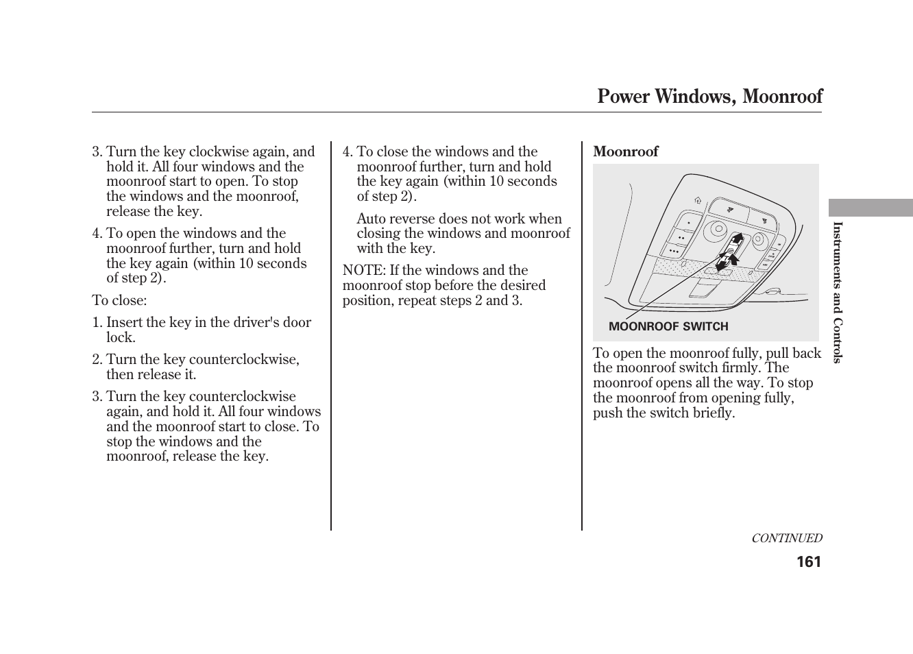 Power windows, moonroof | Acura 2010 MDX User Manual | Page 168 / 616