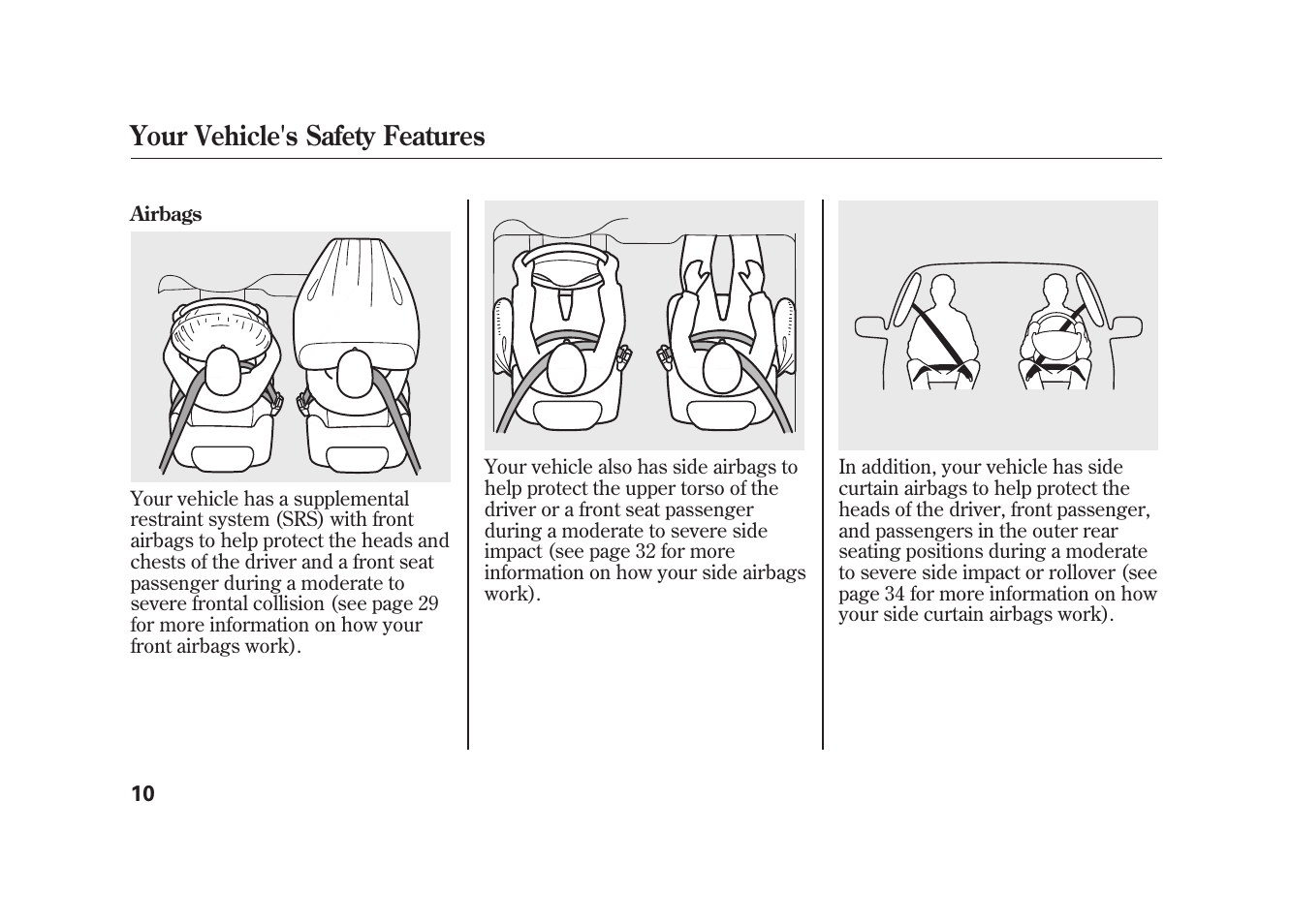 Your vehicle's safety features | Acura 2010 MDX User Manual | Page 17 / 616