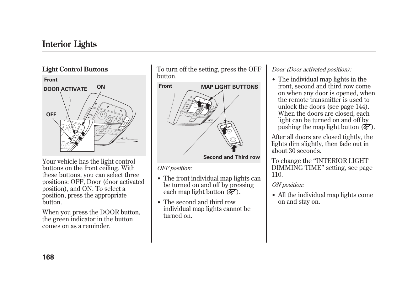 Interior lights | Acura 2010 MDX User Manual | Page 175 / 616