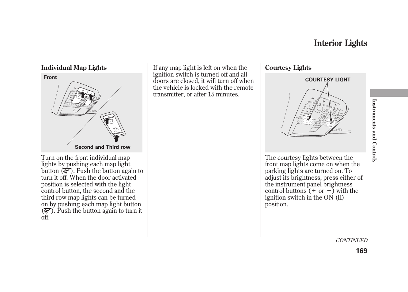 Interior lights | Acura 2010 MDX User Manual | Page 176 / 616