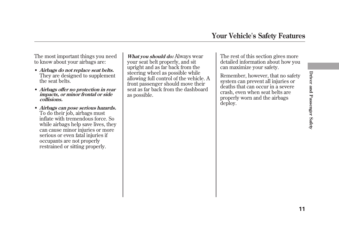 Your vehicle's safety features | Acura 2010 MDX User Manual | Page 18 / 616