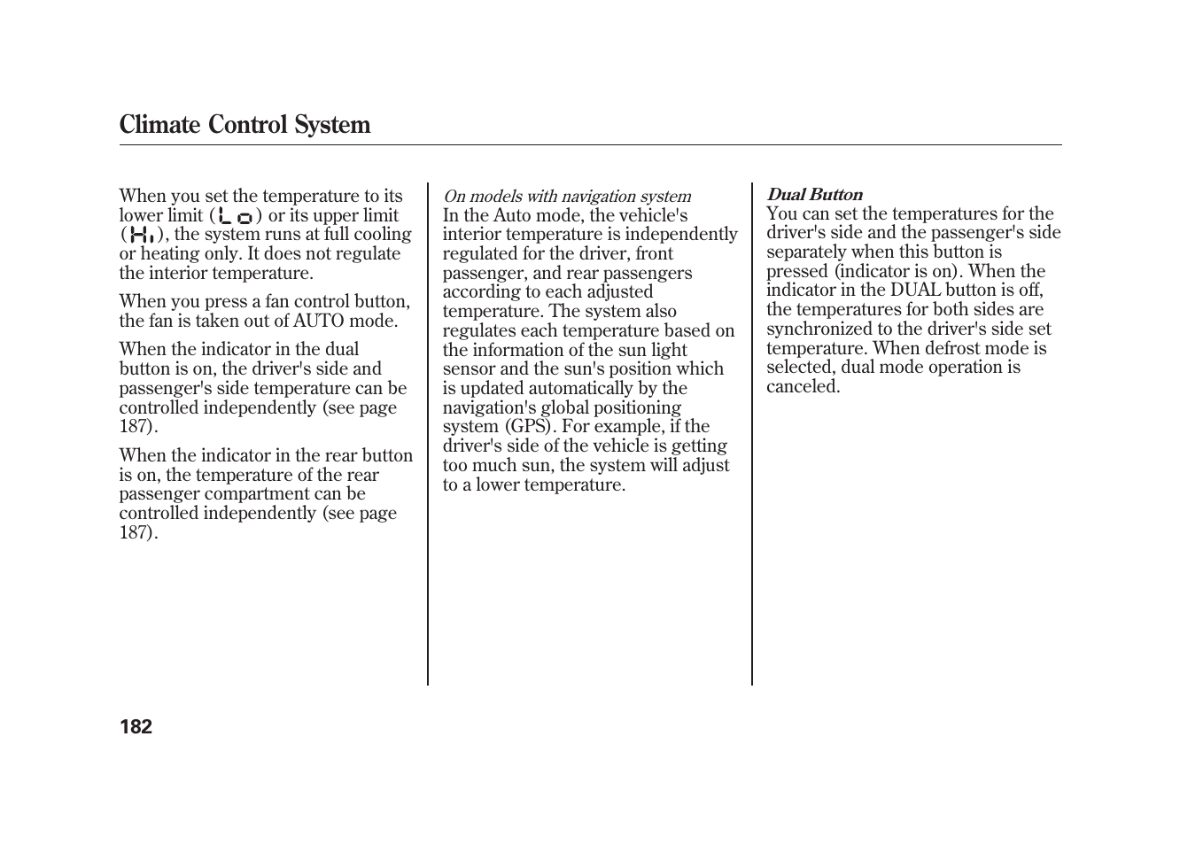 Climate control system | Acura 2010 MDX User Manual | Page 189 / 616