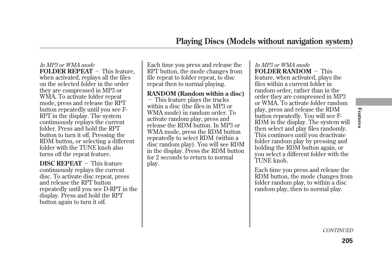 Playing discs (models without navigation system) | Acura 2010 MDX User Manual | Page 212 / 616