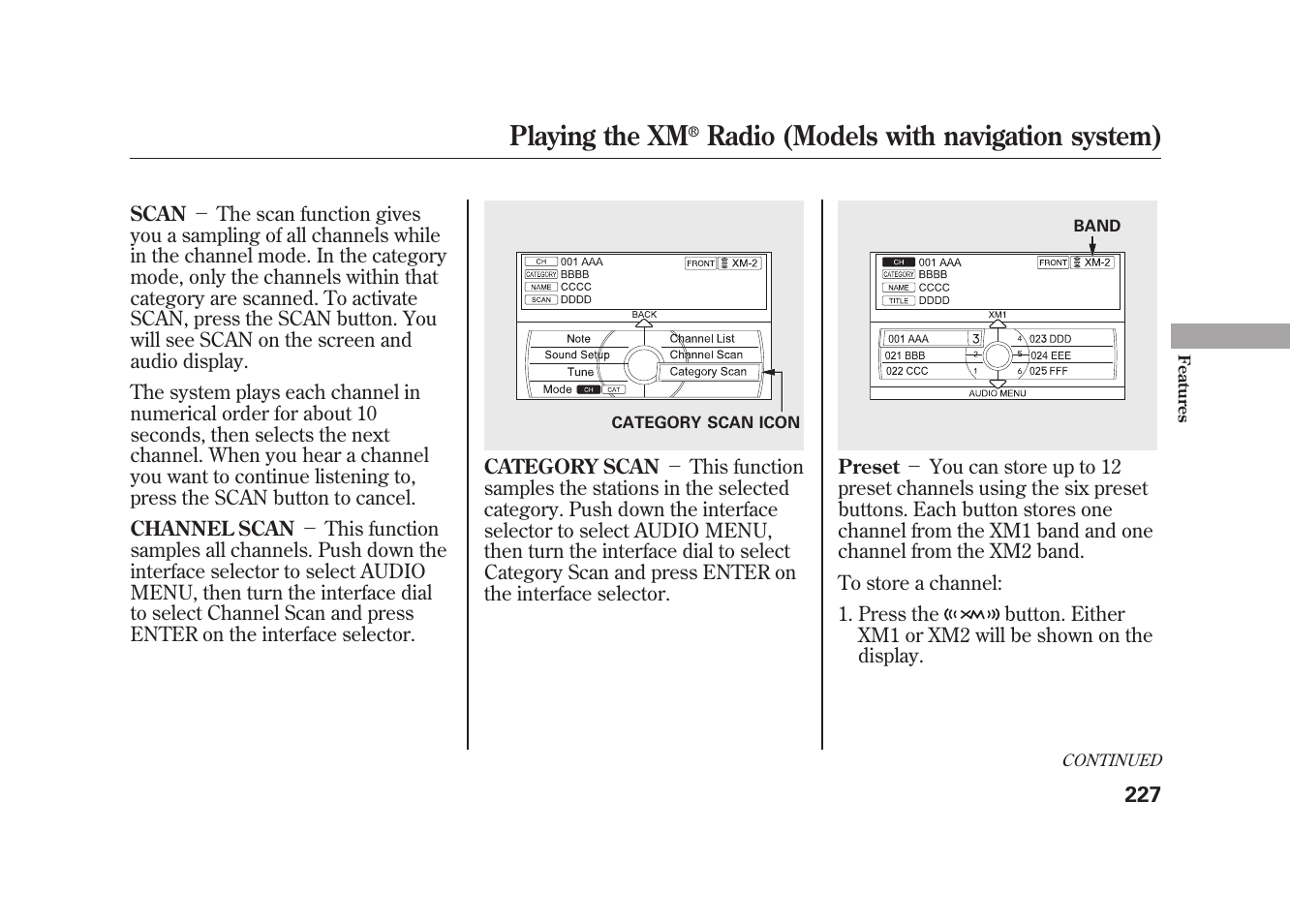 Playing the xm, Radio (models with navigation system) | Acura 2010 MDX User Manual | Page 234 / 616