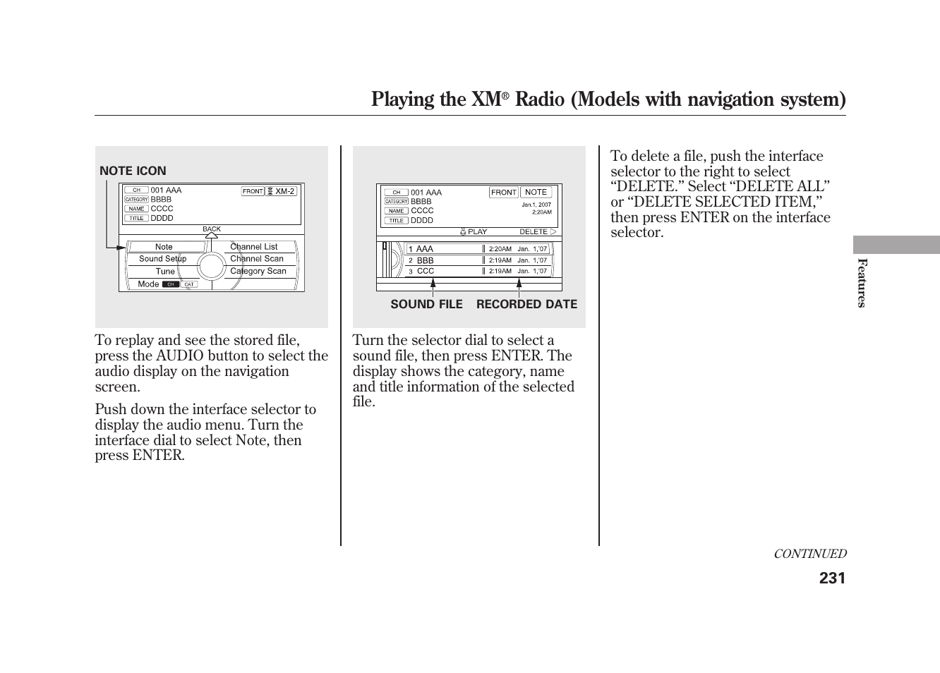 Playing the xm, Radio (models with navigation system) | Acura 2010 MDX User Manual | Page 238 / 616