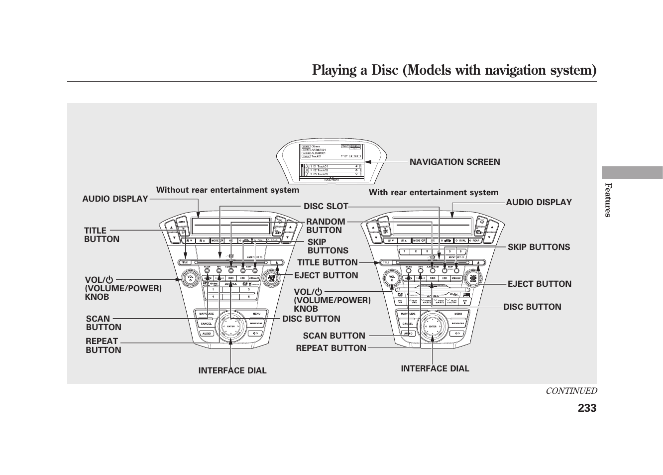 Playing a disc (models with navigation system) | Acura 2010 MDX User Manual | Page 240 / 616