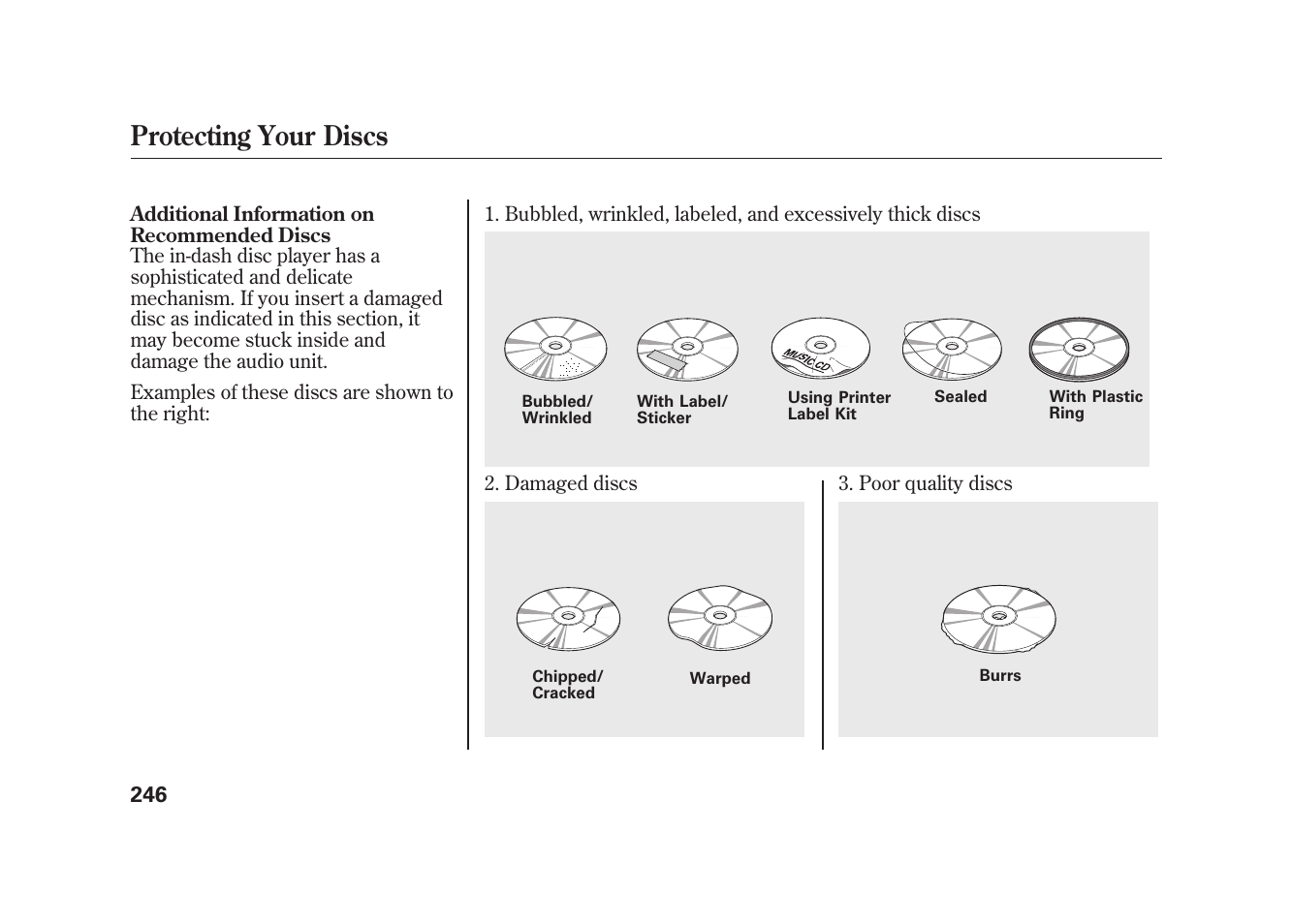 Protecting your discs | Acura 2010 MDX User Manual | Page 253 / 616