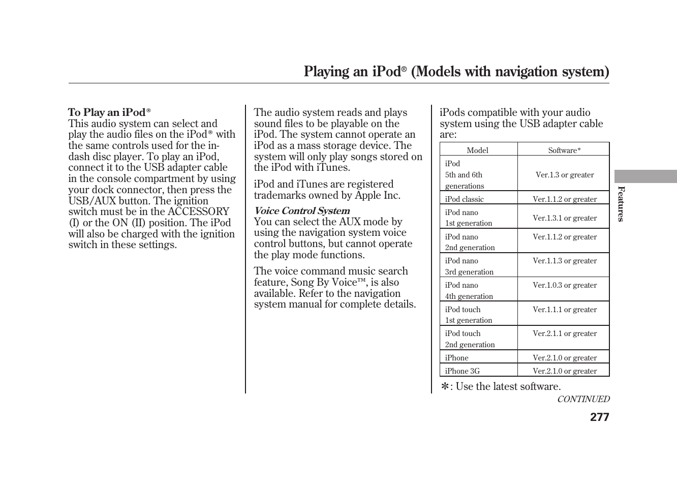 Playing an ipod, Models with navigation system) | Acura 2010 MDX User Manual | Page 284 / 616