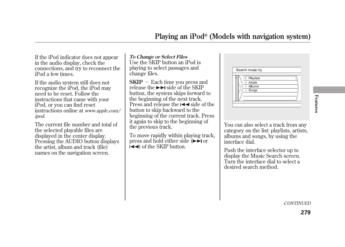 Playing an ipod, Models with navigation system) | Acura 2010 MDX User Manual | Page 286 / 616