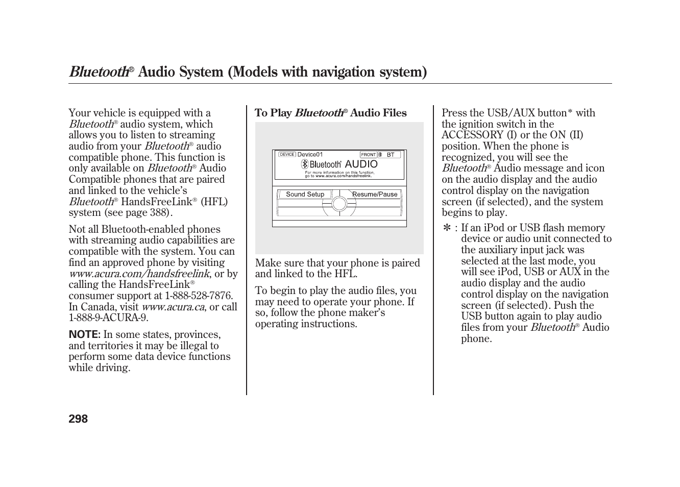 Bluetooth, Audio system (models with navigation system) | Acura 2010 MDX User Manual | Page 305 / 616