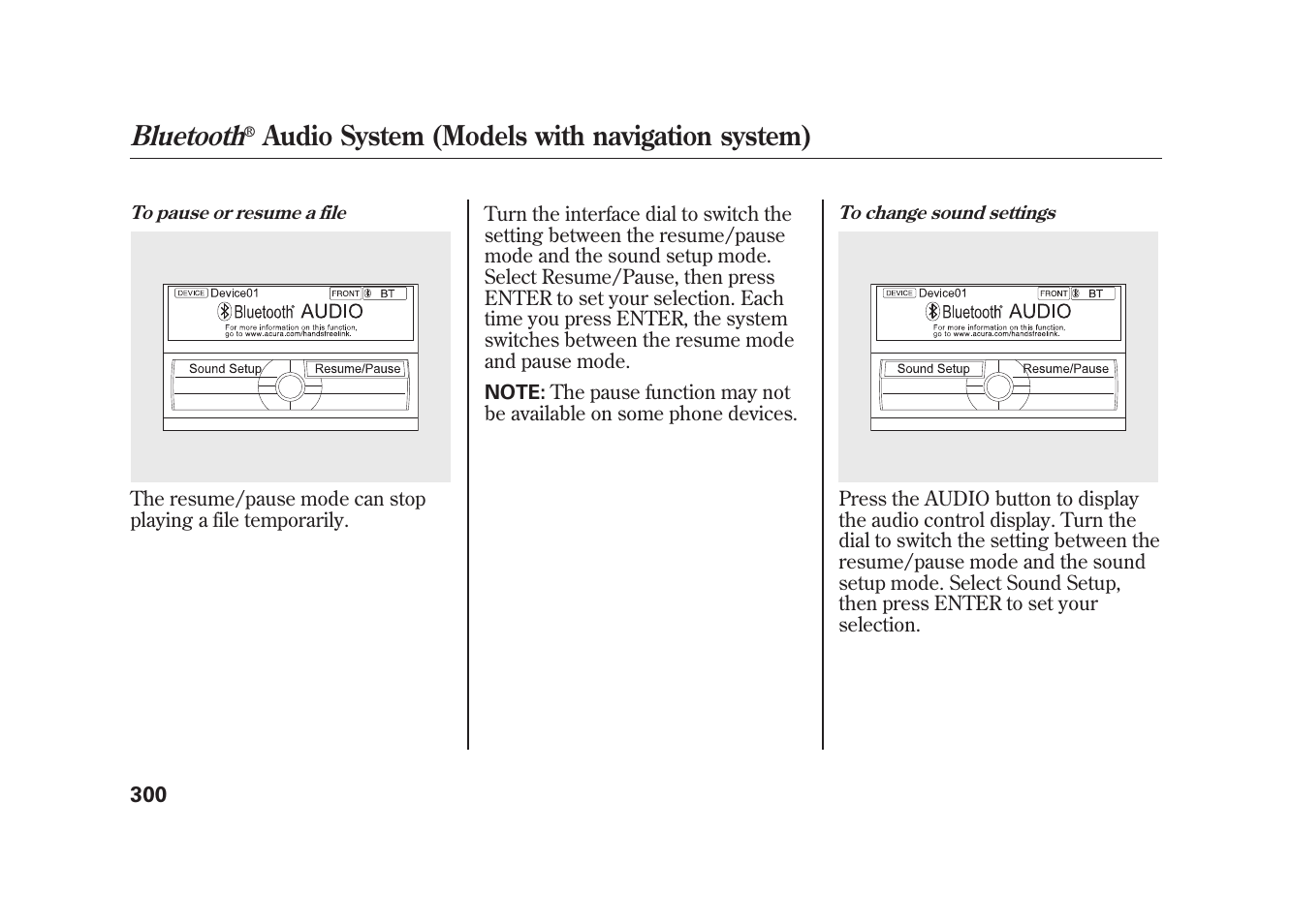 Bluetooth, Audio system (models with navigation system) | Acura 2010 MDX User Manual | Page 307 / 616