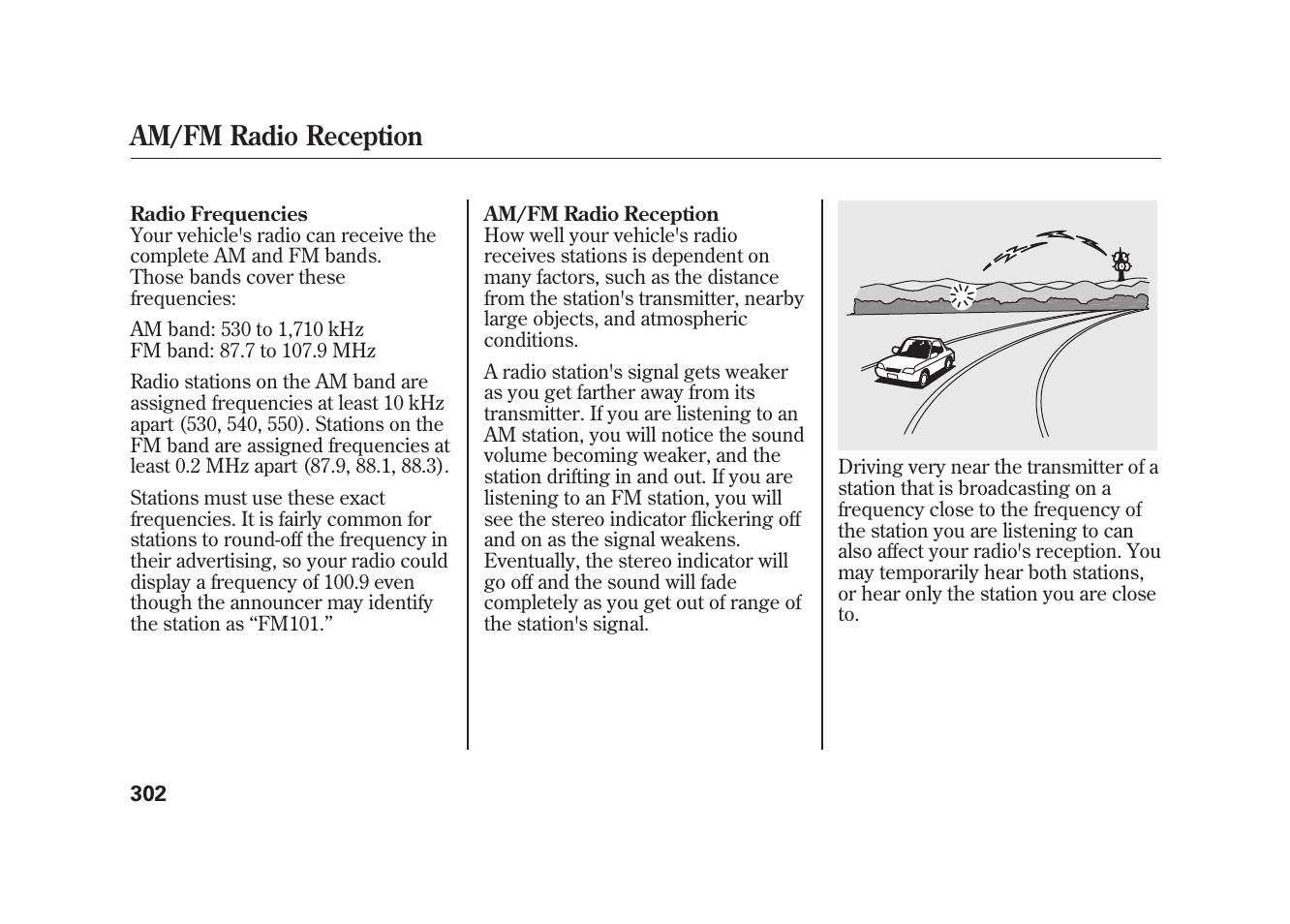 Am/fm radio reception | Acura 2010 MDX User Manual | Page 309 / 616