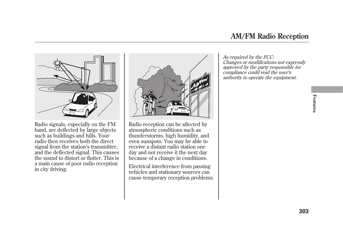 Am/fm radio reception | Acura 2010 MDX User Manual | Page 310 / 616