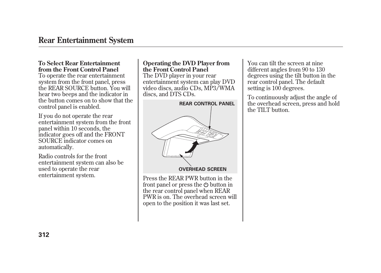Rear entertainment system | Acura 2010 MDX User Manual | Page 319 / 616