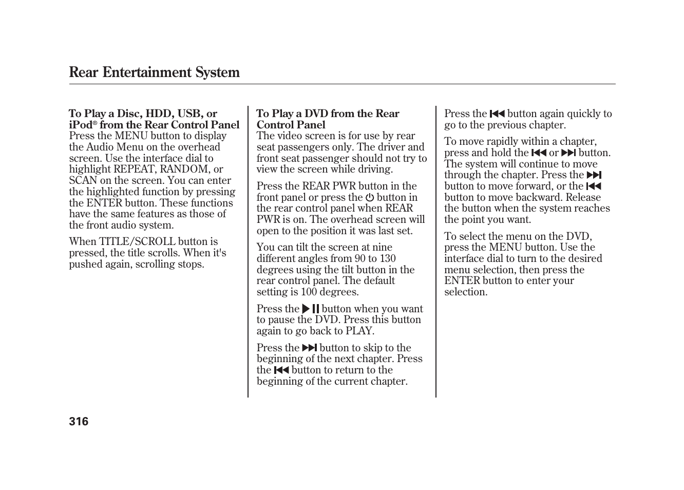Rear entertainment system | Acura 2010 MDX User Manual | Page 323 / 616