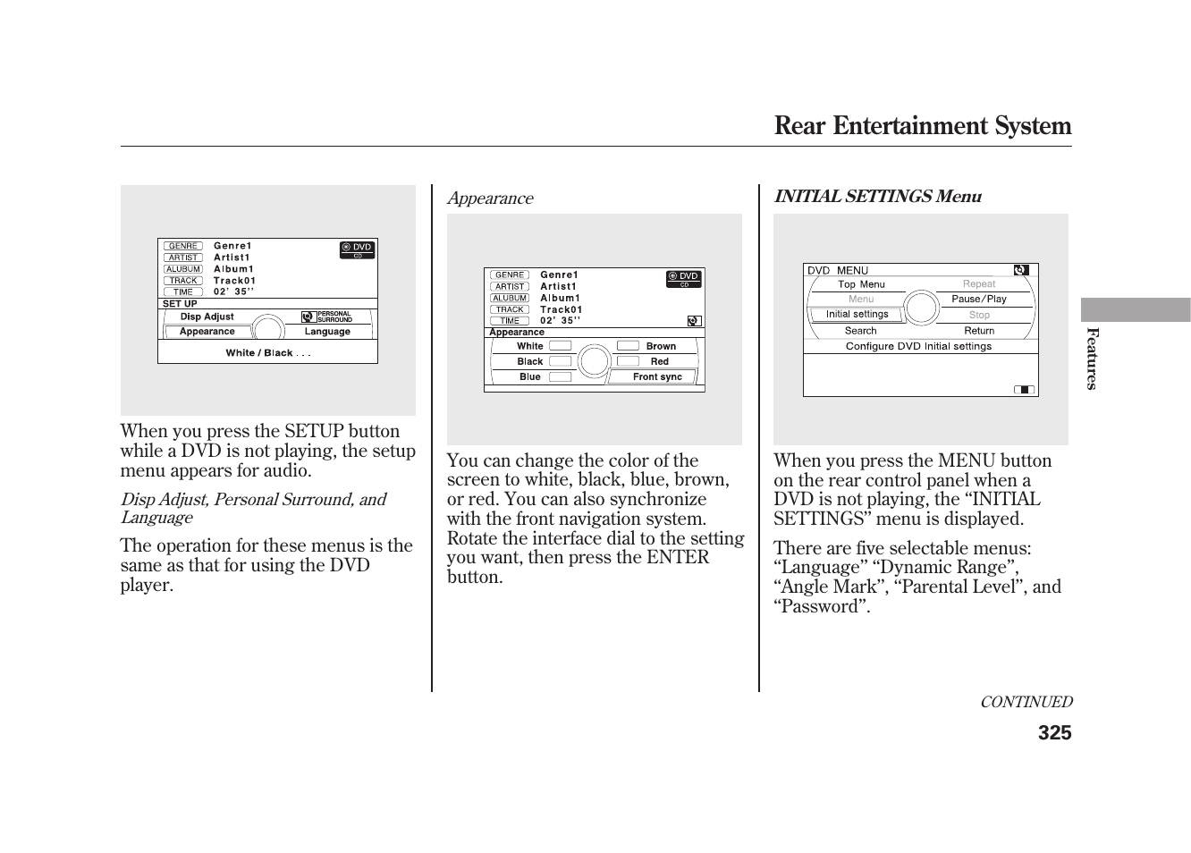 Rear entertainment system | Acura 2010 MDX User Manual | Page 332 / 616