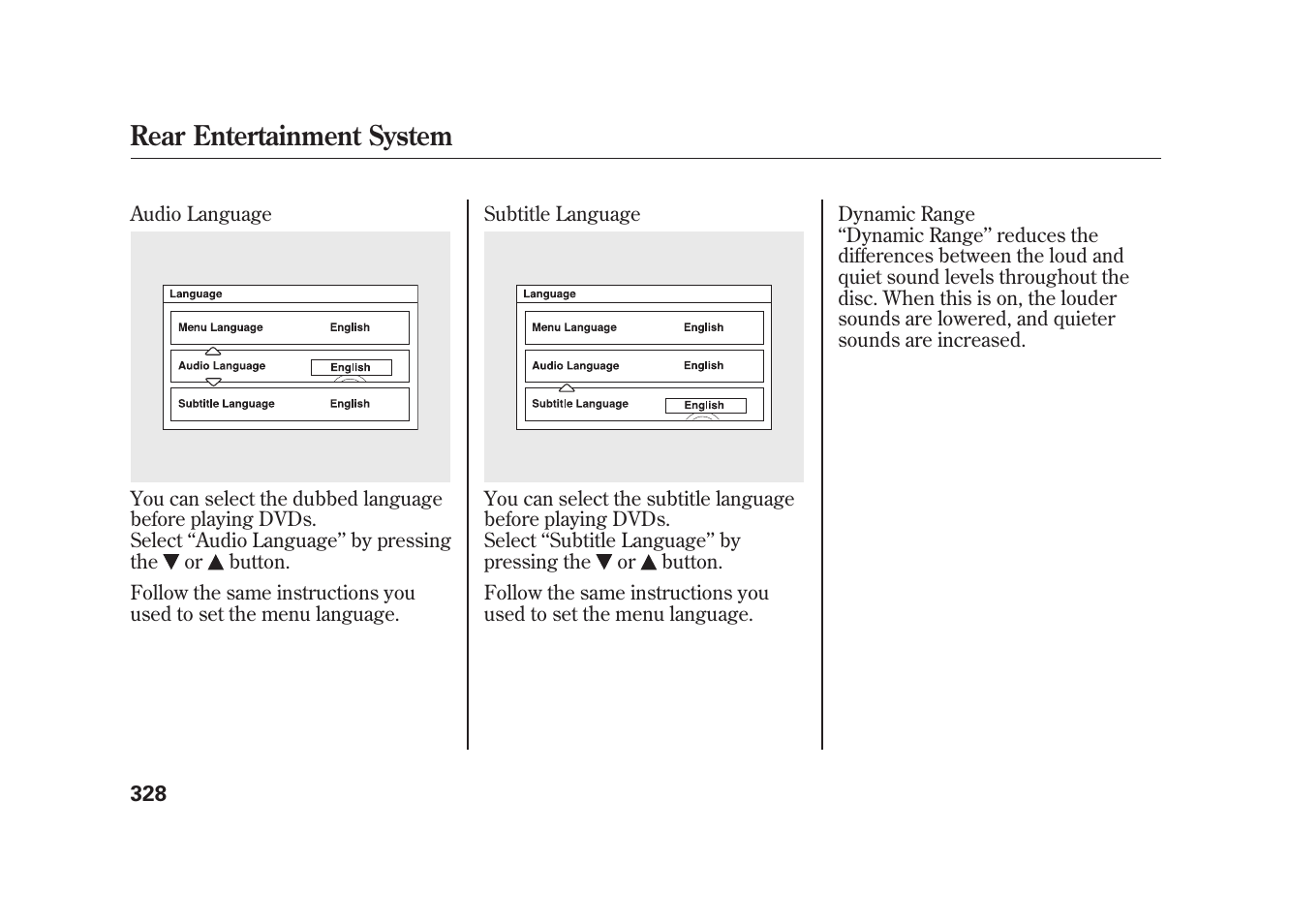 Rear entertainment system | Acura 2010 MDX User Manual | Page 335 / 616