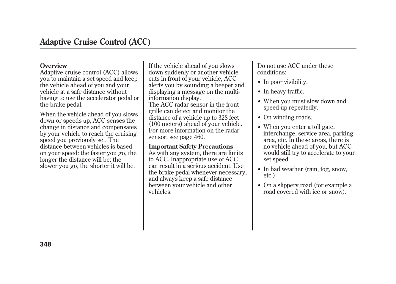Adaptive cruise control (acc) | Acura 2010 MDX User Manual | Page 355 / 616