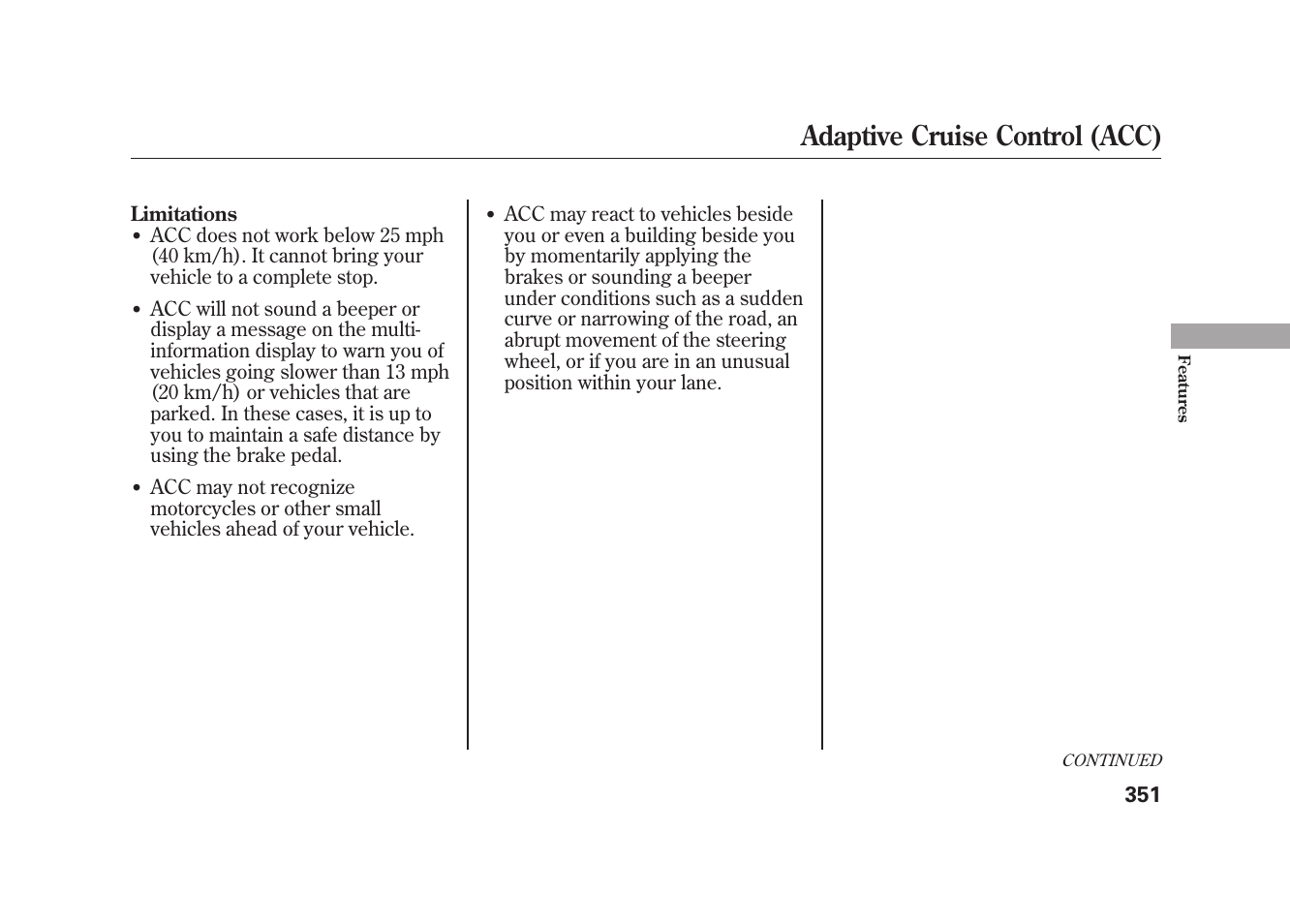 Adaptive cruise control (acc) | Acura 2010 MDX User Manual | Page 358 / 616