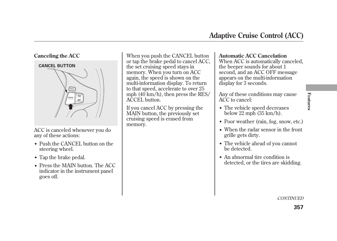 Adaptive cruise control (acc) | Acura 2010 MDX User Manual | Page 364 / 616