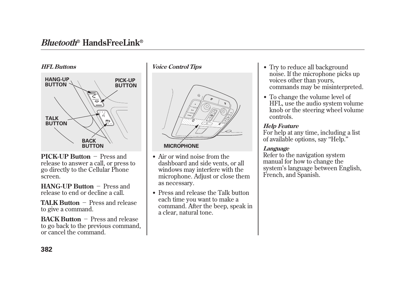 Bluetooth, Handsfreelink | Acura 2010 MDX User Manual | Page 389 / 616