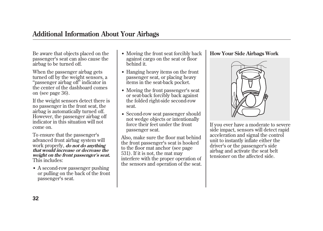 Additional information about your airbags | Acura 2010 MDX User Manual | Page 39 / 616