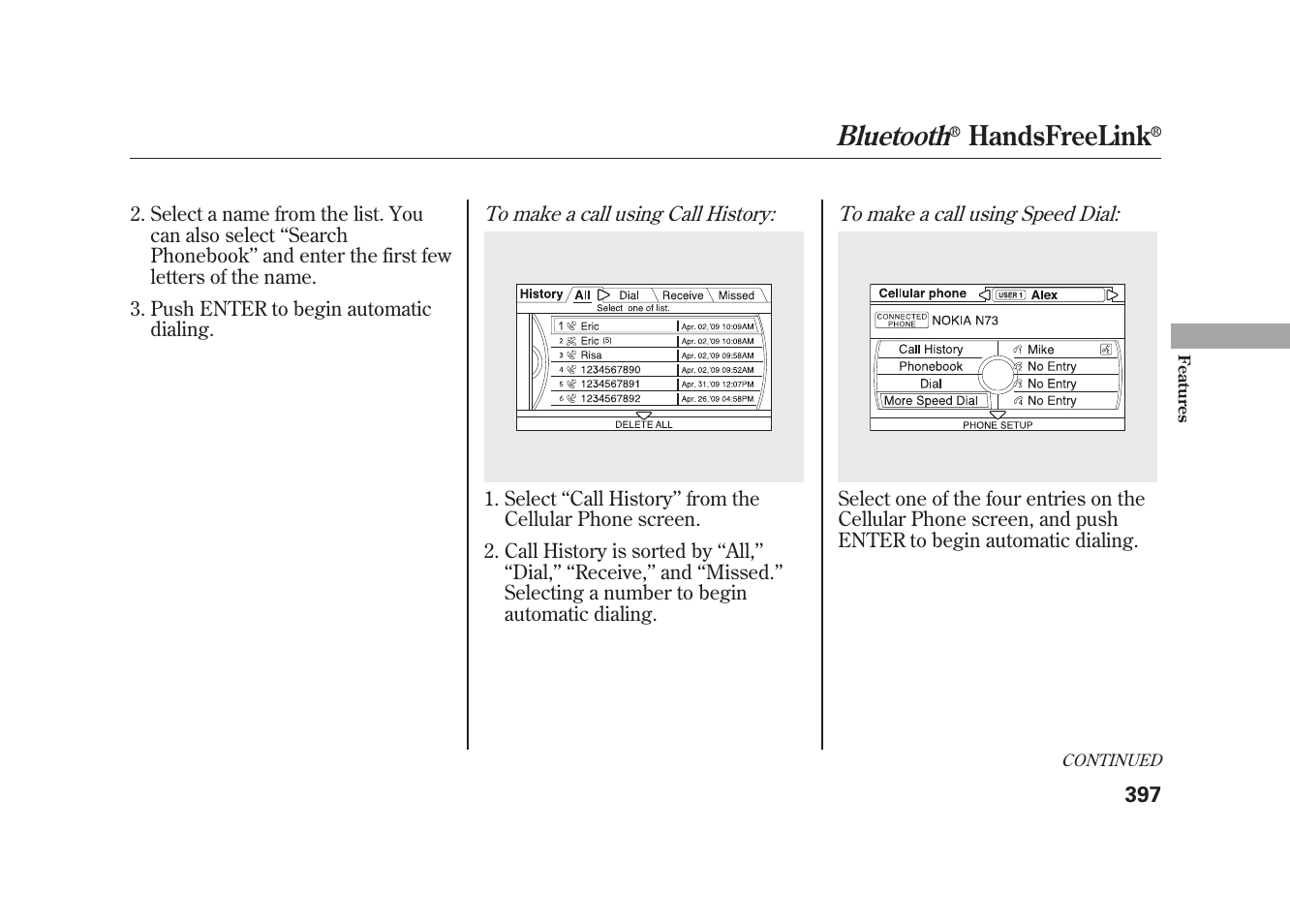 Bluetooth, Handsfreelink | Acura 2010 MDX User Manual | Page 404 / 616