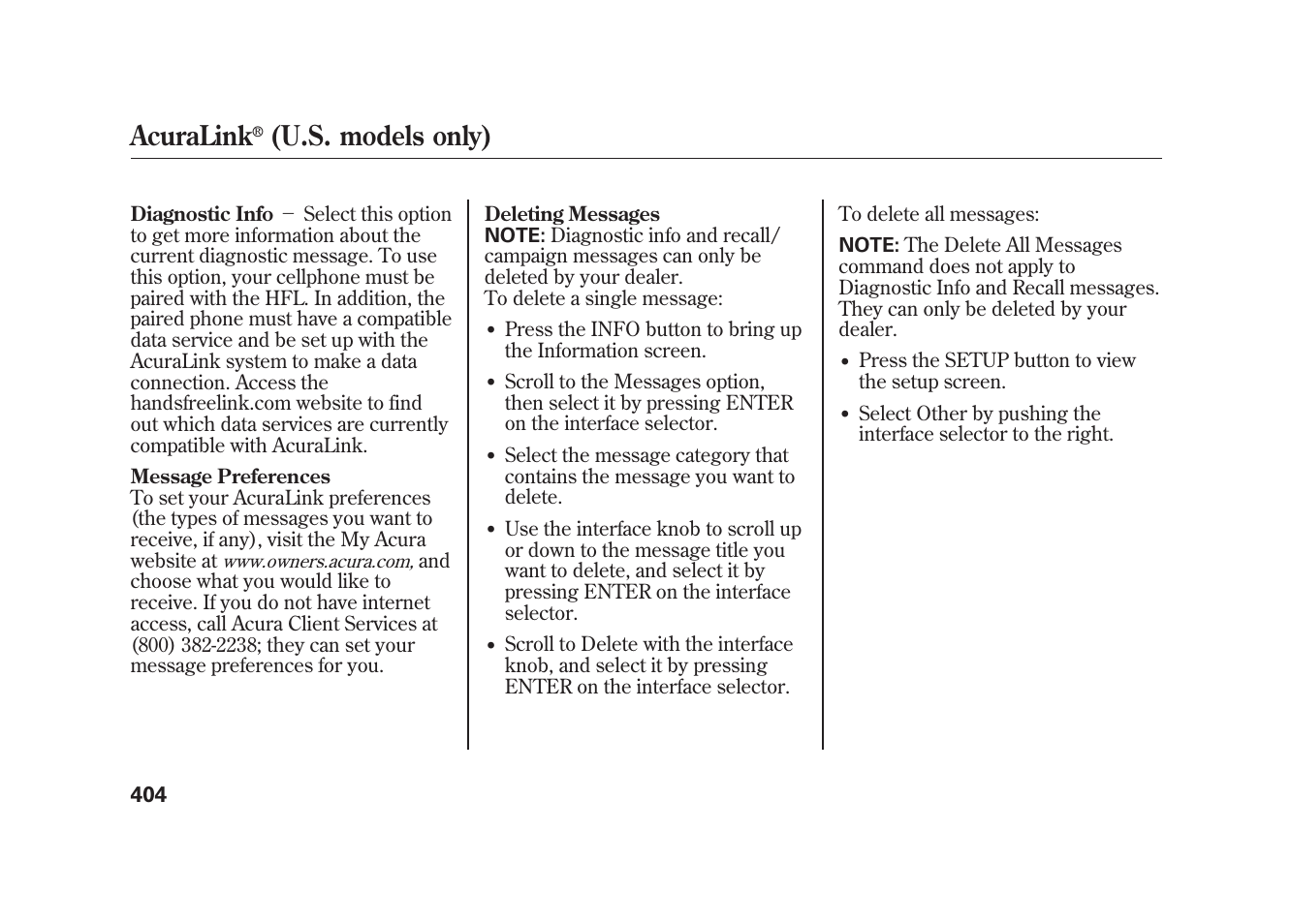 Acuralink, U.s. models only) | Acura 2010 MDX User Manual | Page 411 / 616