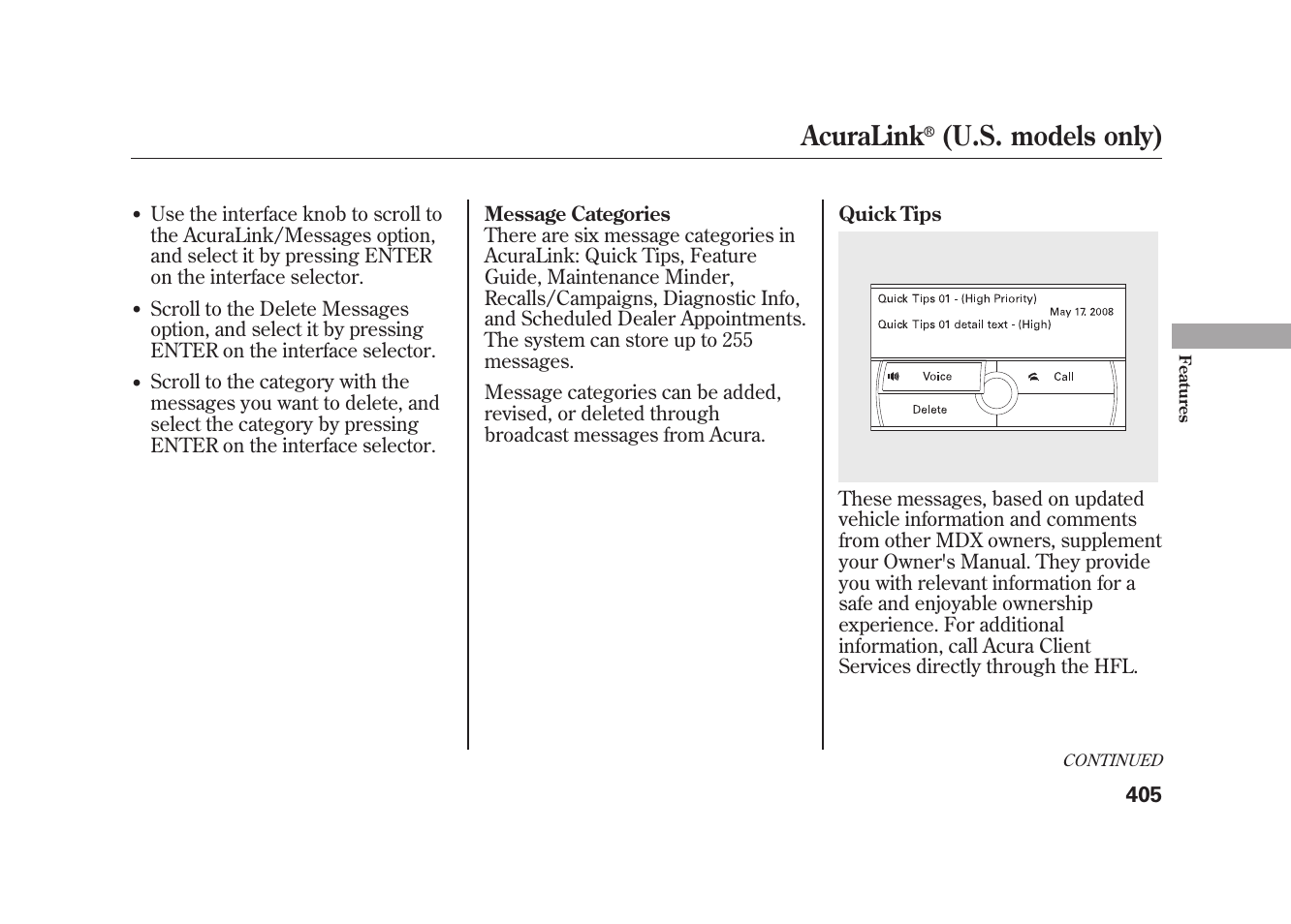 Acuralink, U.s. models only) | Acura 2010 MDX User Manual | Page 412 / 616