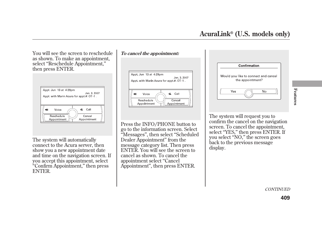 Acuralink, U.s. models only) | Acura 2010 MDX User Manual | Page 416 / 616