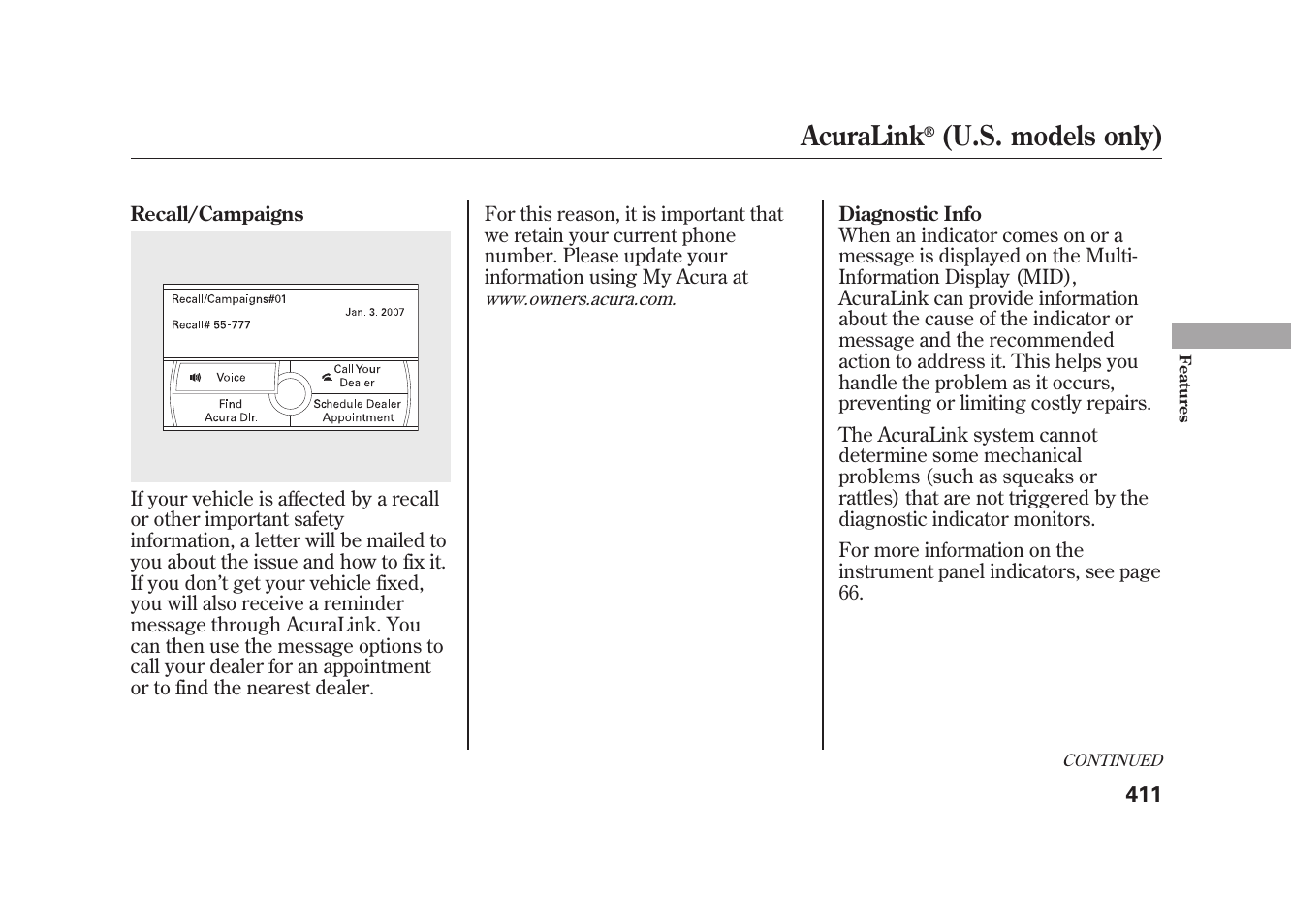 Acuralink, U.s. models only) | Acura 2010 MDX User Manual | Page 418 / 616