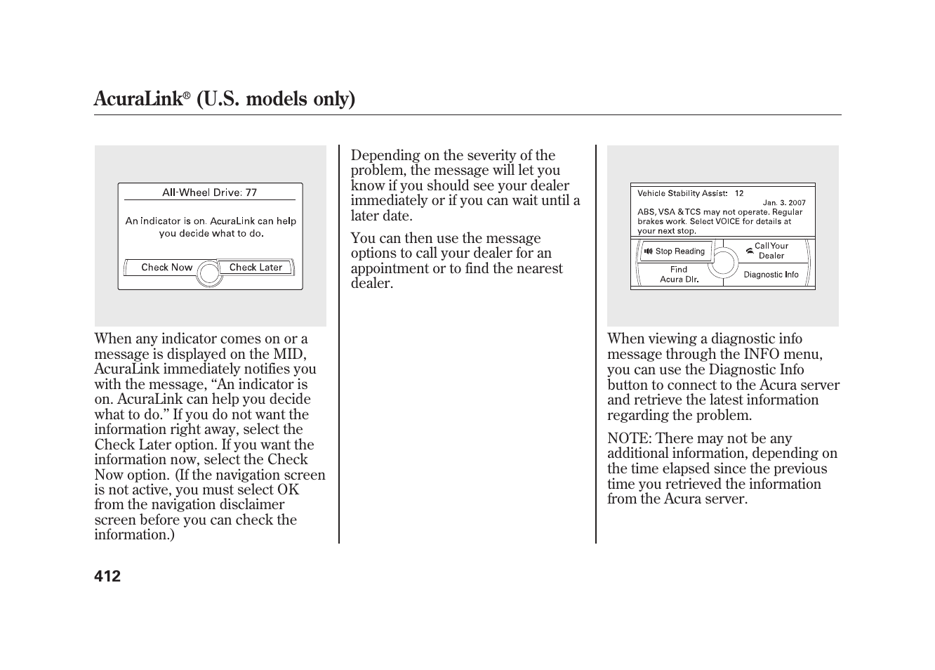 Acuralink, U.s. models only) | Acura 2010 MDX User Manual | Page 419 / 616