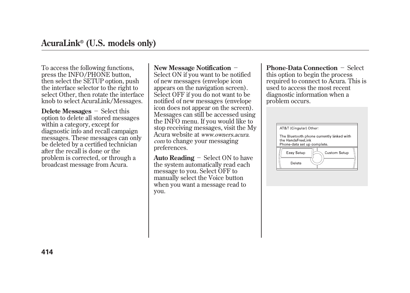 Acuralink, U.s. models only) | Acura 2010 MDX User Manual | Page 421 / 616