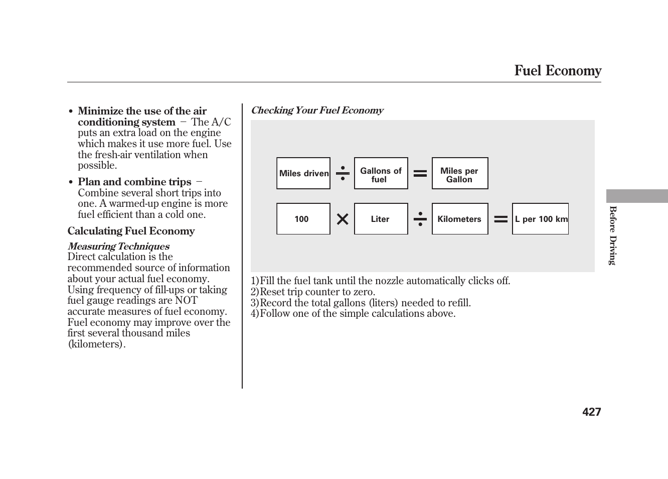 Fuel economy | Acura 2010 MDX User Manual | Page 434 / 616