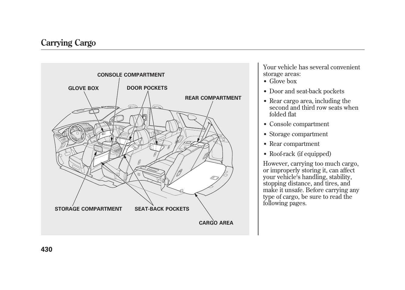 Carrying cargo | Acura 2010 MDX User Manual | Page 437 / 616