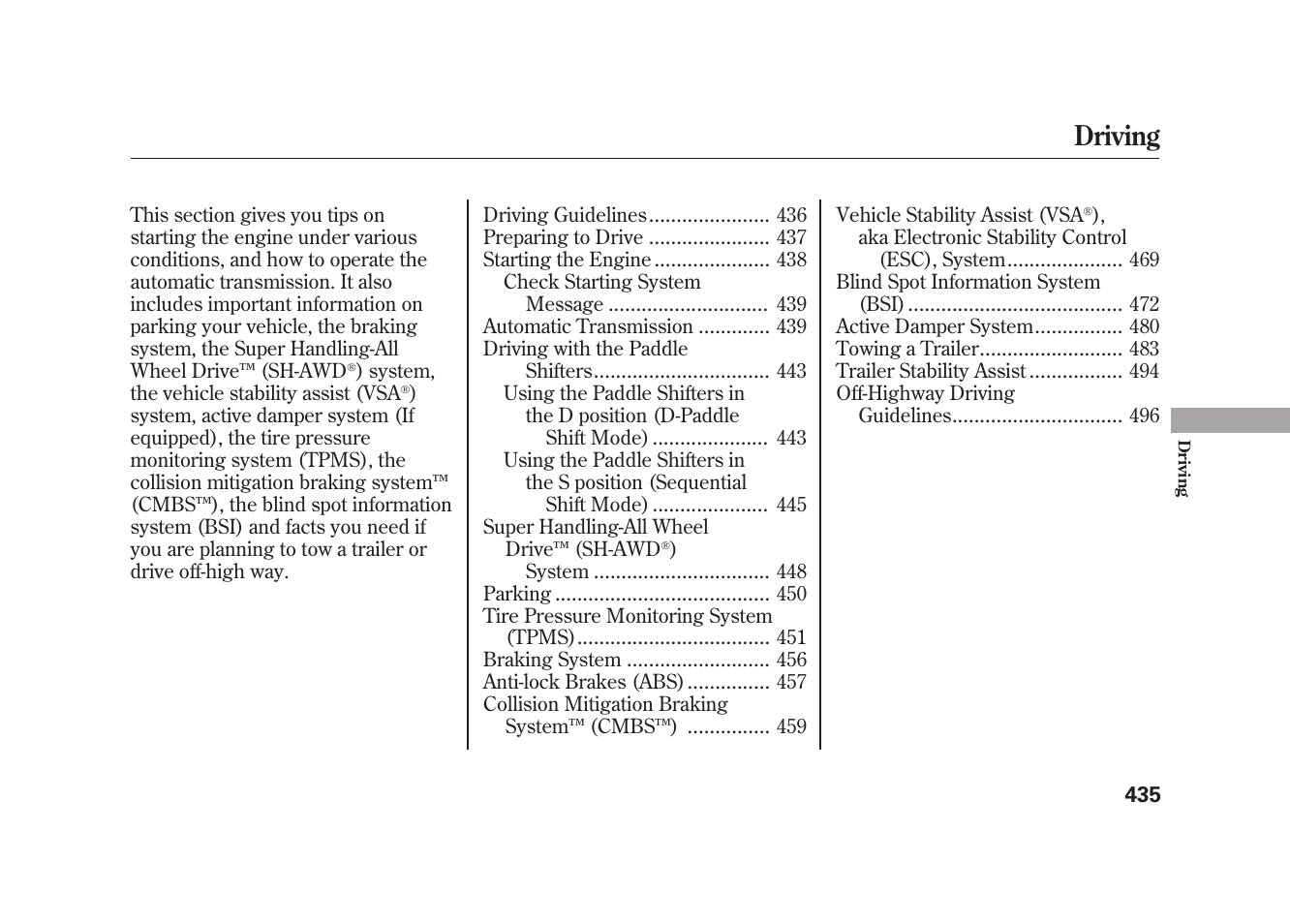 Driving | Acura 2010 MDX User Manual | Page 442 / 616