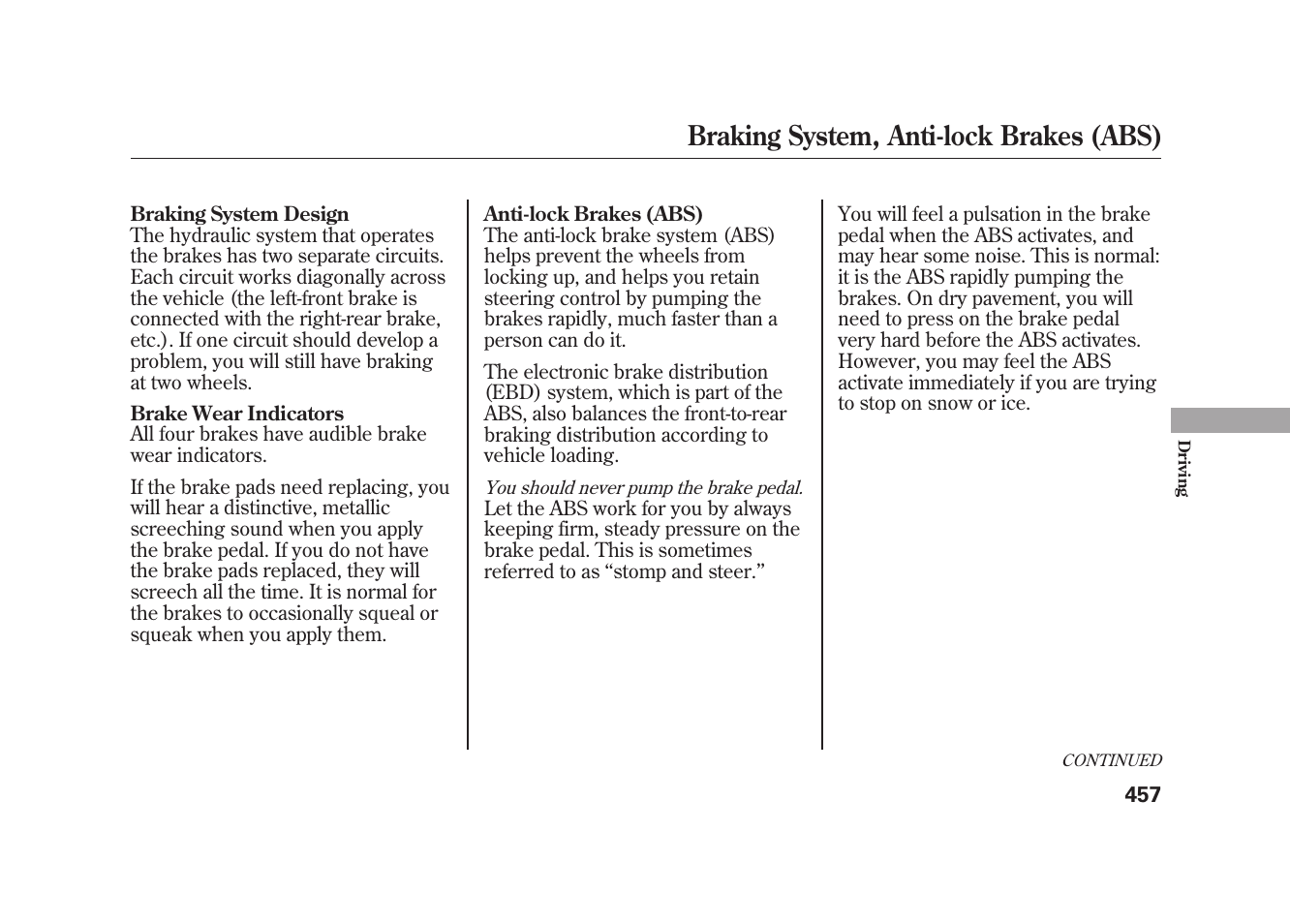 Braking system, anti-lock brakes (abs) | Acura 2010 MDX User Manual | Page 464 / 616