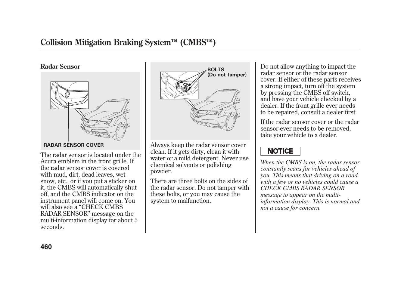 Collision mitigation braking system ™ (cmbs™) | Acura 2010 MDX User Manual | Page 467 / 616