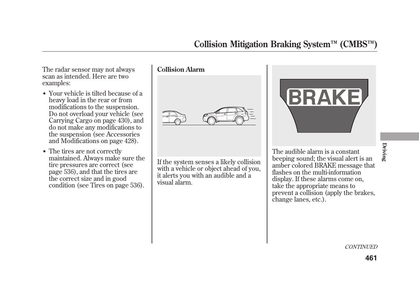 Collision mitigation braking system ™ (cmbs™) | Acura 2010 MDX User Manual | Page 468 / 616