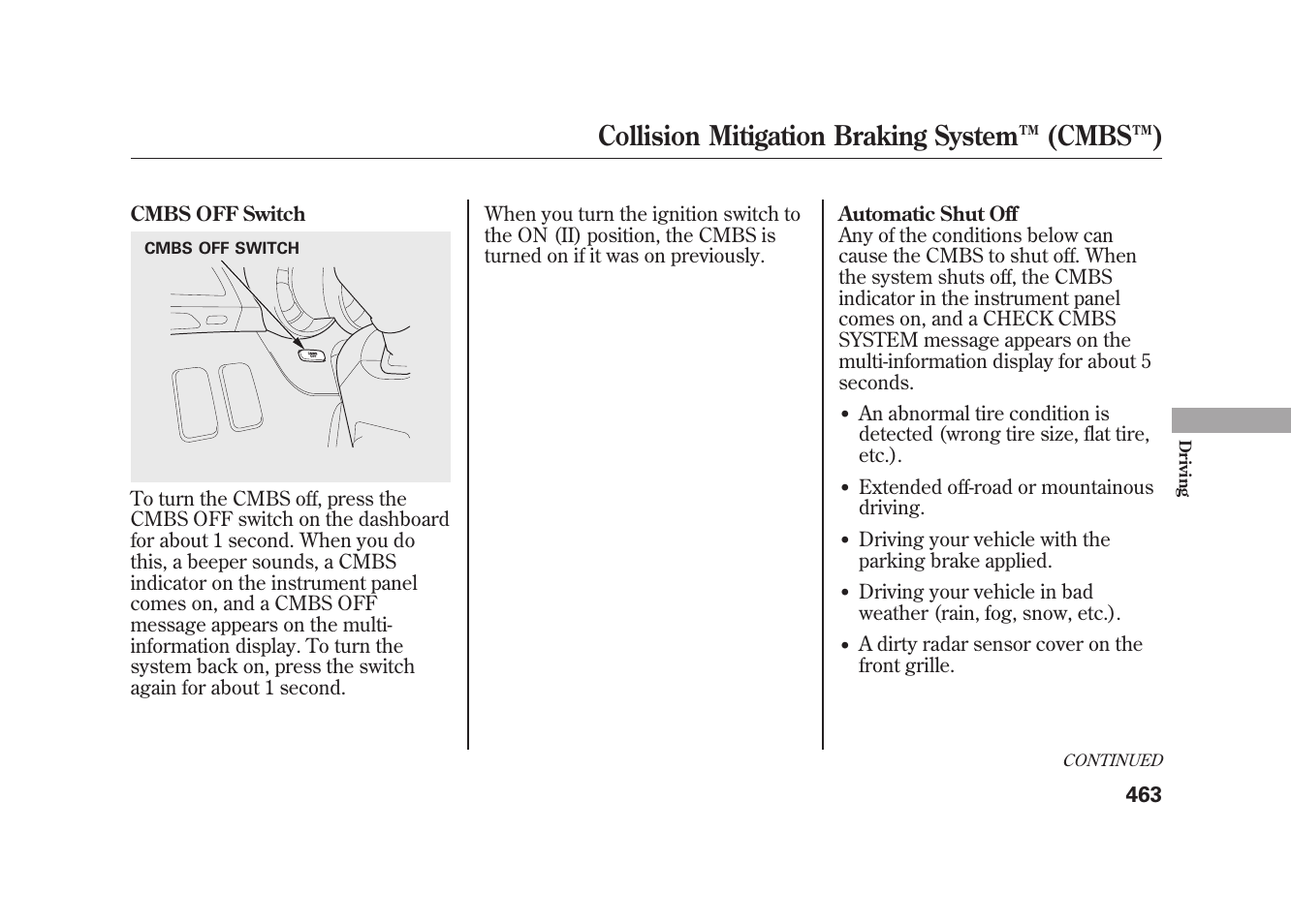 Collision mitigation braking system ™ (cmbs™) | Acura 2010 MDX User Manual | Page 470 / 616