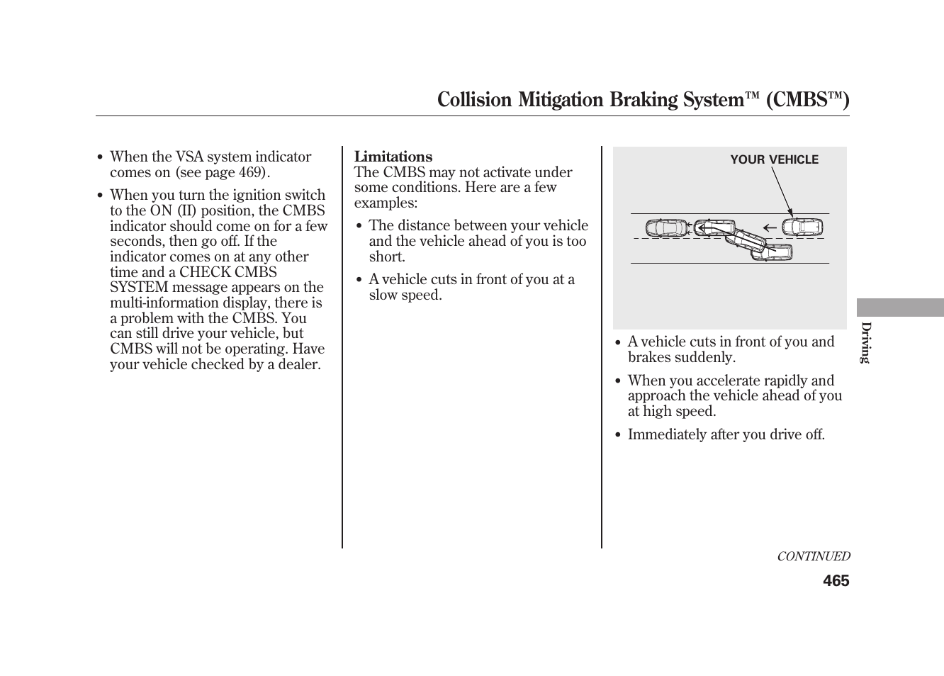 Collision mitigation braking system ™ (cmbs™) | Acura 2010 MDX User Manual | Page 472 / 616